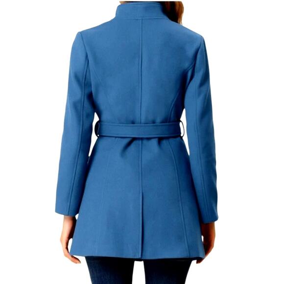 Allegra K Turquoise Blue Belted Single Breasted Trench Coat Mid Length S Chic - Picture 7 of 13